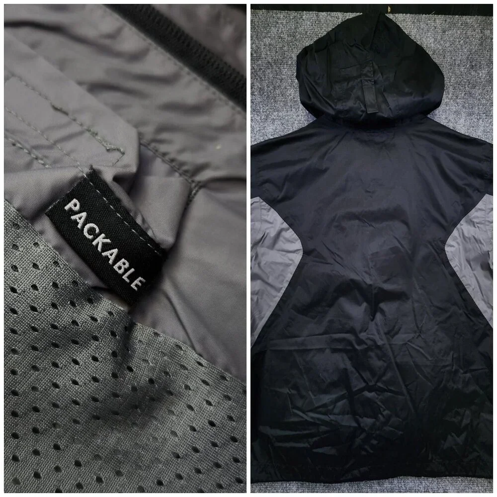 Columbia Men's Large Black & Gray Full Zip Windbreaker Jacket Mesh Lining Snap - Picture 16 of 16
